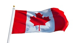 Canada flag waving on white background, close up, isolated with clipping path mask alpha channel transparency