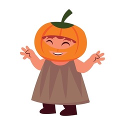 halloween kid disguised pumpkin illustration isolated