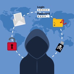 Digital fraud and hacking design, vector illustration.