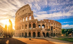Colosseum at sunrise, Rome. Rome best known architecture and landmark. Rome Colosseum is one of the main attractions of Rome and Italy