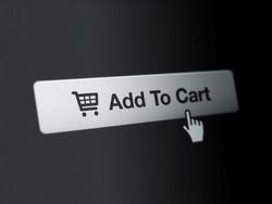 Online shopping concept.Macro-close up of mouse cursors click at add to cart button on led computer screen