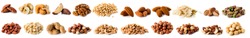 Set of Nuts Walnuts, Brazil Nut, Almond, cashew, Pine Nut peanuts, pistachios, pecans collection Isolated, Set of different delicious organic nuts on white background