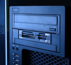computer workstation with blue light