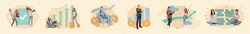 Abstract collage collection of company successful people earn profit money growth arrow charts isolated on creative background