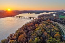 Aerial view of Shocks Bridge on the Susquehanna River at sunset
