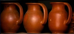 Collection of images with unglazed handmade  pottery pot made of red clay. Teracota vase. Pottery basics.
