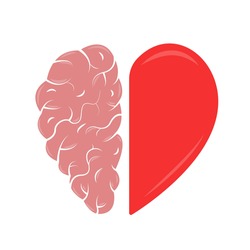 Heart and Brain concept. Emotional Quotient and Intelligence. Icon and logo. Emotions and rational thinking. Balance between soul and intellect. Vector illustration.