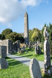 Ancient cemetry and round tower of medievel monastry.
