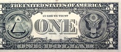 Large fragment of the reverse side of 1 one dollar bill banknote series 2013 with the great seal of the United States, American money banknote, vintage retro, United States of America currency