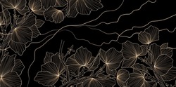 illustration of ginkgo leaves vector backgrounds, abstract black and gold background designs with isolated backgrounds applicable for banner, invitation wedding, wallpaper, and greeting card.