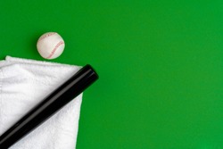 Baseball bat and ball, view from above