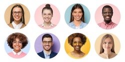 Collage of portraits and faces of multiracial group of various smiling young diverse people for profile picture