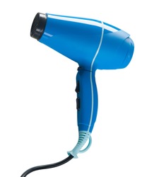 blue hair dryer isolated on white background