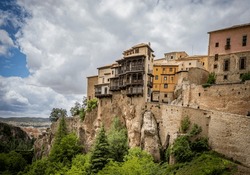 View of the famous hanging houses of Cuenca, Spain, UNESCO world heritage city