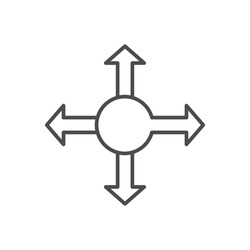four rounded arrows point out from the center. Arrows in four directions. Icon Vector