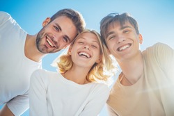 Happy group young people. Cheerful smiling happy best friends walking outdoor together and having great time. Sweet memories about summer holidays. Leisure activity and friendship concept