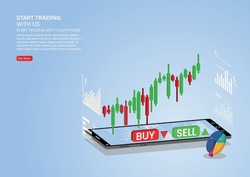 candlestick chart of stock sale and buy using mobile phones, market investment trading, Vector Illustration