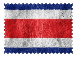 The Costa Rica flag painted on paper postage  stamp