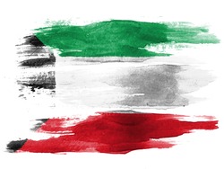 The Kuwaiti flag painted on white paper with watercolor