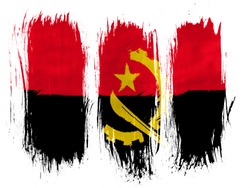 Angola. Angolan flag  painted with 3 vertical  brush strokes on white background