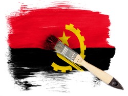 Angola. Angolan flag  painted with brush over it
