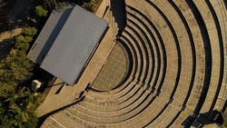 Top down aerial view of empty outdoor amphitheater, Cordoba