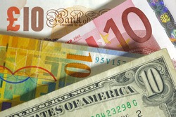 dollar, franc, euro, pound currency from usa, Europe, swiss, england