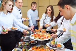 Food Buffet Catering Dining Eating Party Sharing Concept. people group catering buffet food.