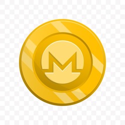 Vector illustration of Monero coin in gold color on transparent background (PNG).