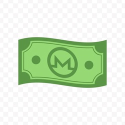 Vector illustration of Monero banknote in green color on transparent background (PNG).