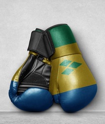 Saint Vincent Boxing Gloves on flor with country flag painted on