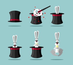 Set magician: wand, Topper and rabbit. Vector icons