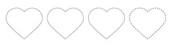 Heart icon.Red heart shape.Simple line icon.Vector set of love symbols.Dotted line heart.