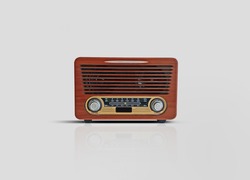 Old brown radio, retro radio without background. Vintage radio isolated.