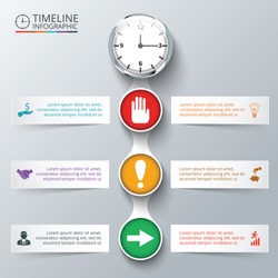 Vector elements with watch for timeline infographic. Template for diagram, graph, presentation and chart. Business concept with 6 options, parts, steps or processes. Abstract background.
