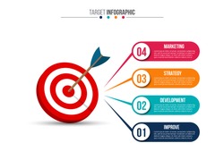 Infographic template with target and dart. Vector illustration. Can be used for workflow layout, diagram, business step options, banner, web design.