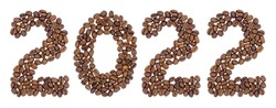 2022 made of coffee beans isolated on white background