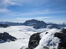 Gross Scharhorn, Gross Schaerhorn. Ski tour to the summit surrounded by large glaciers in Switzerland. summit cross. 