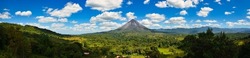 Landscape Panorama picture from Volcano Arenal next to the rainforest, Costa Rica. Travel in Central America. San Jose.