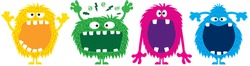 funny and cute colourful monsters for halloween with big open mouths as copy space