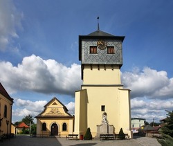 Kaplica Czaszek - Skull Chapel and Bell tower of church of Holy Bartholomew at Czermna district  in Kudowa-Zdroj. Poland