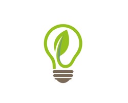 Green Light Bulb Leaf Sprout Symbol Vector Logo Design Illustration