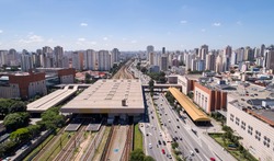 Aerial view of Radial Leste avenue, in the Tatuape district, east region of Sao Paulo city, Brazil.