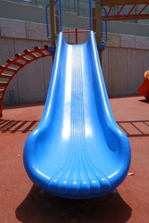 outdoor colorful children playground, blue slide