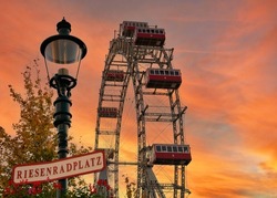 The Vienna Giant Ferris Wheel in the Prater is a sight and landmark of Vienna.
