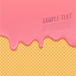 Strawberry Cream Melted on Wafer Background : Vector Illustration