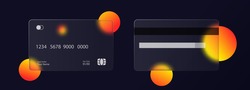 Glassmorphism style. Credit card icon. Cashless payment concept. Realistic glass morphism effect with set of transparent glass plates. Vector illustration.