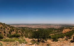 Beautiful panoramic photo of the moroccan city of Beni Mellal seen from the height of the middle atlas and the tadla plain. Concept panoramic, photography, morocco, beni melal.