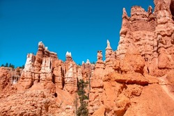 Hoodoos and rock formations. Unique rock formations from sandstone made by geological erosion in Bryce canyon, Utah, USA. 