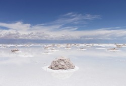 White salt heaps in the salt lake from the salar de uyuni in bolivia, south america
